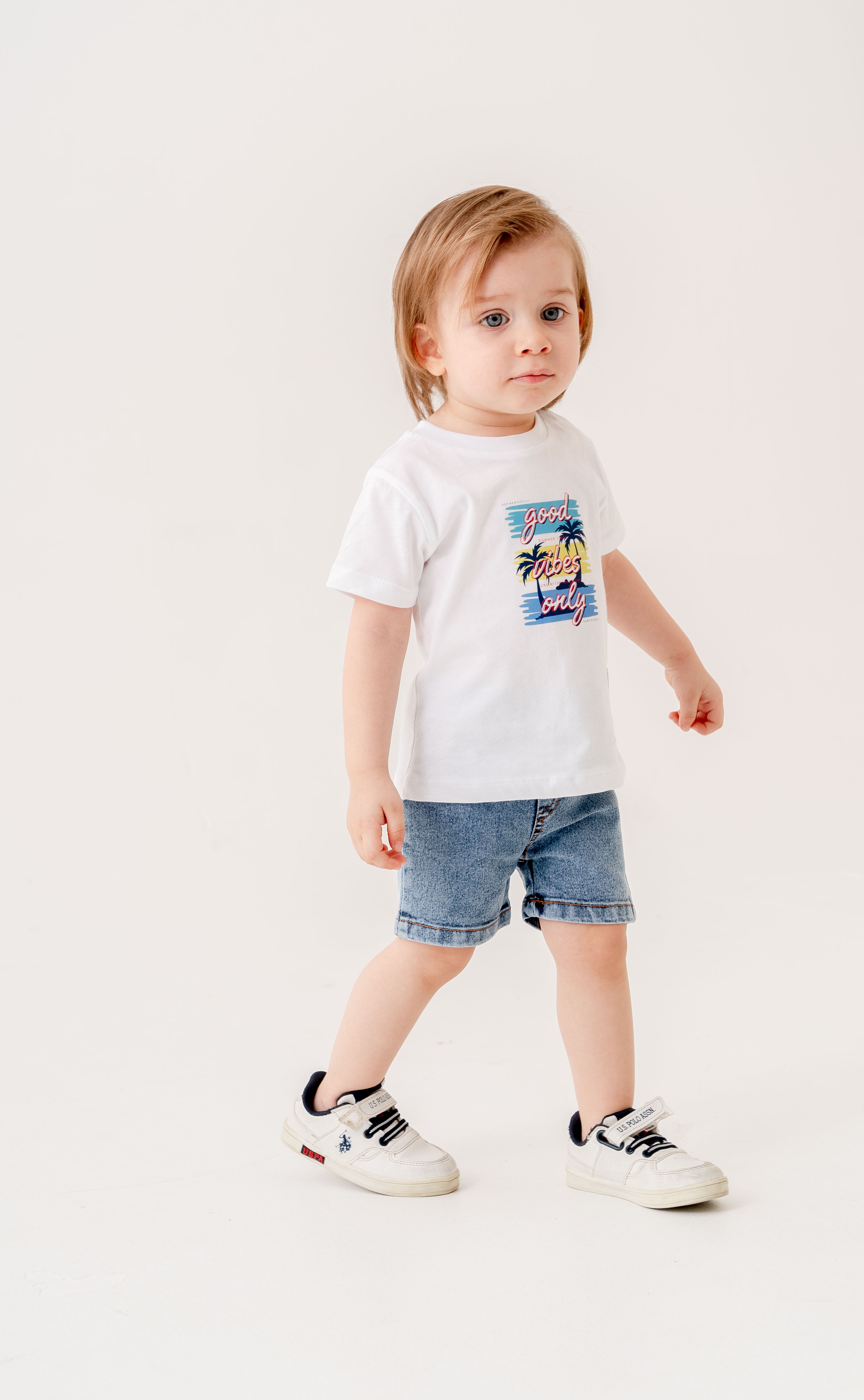 Erkek Bebek Çizgili Gömlekli Denim Takım 9-24 Ay